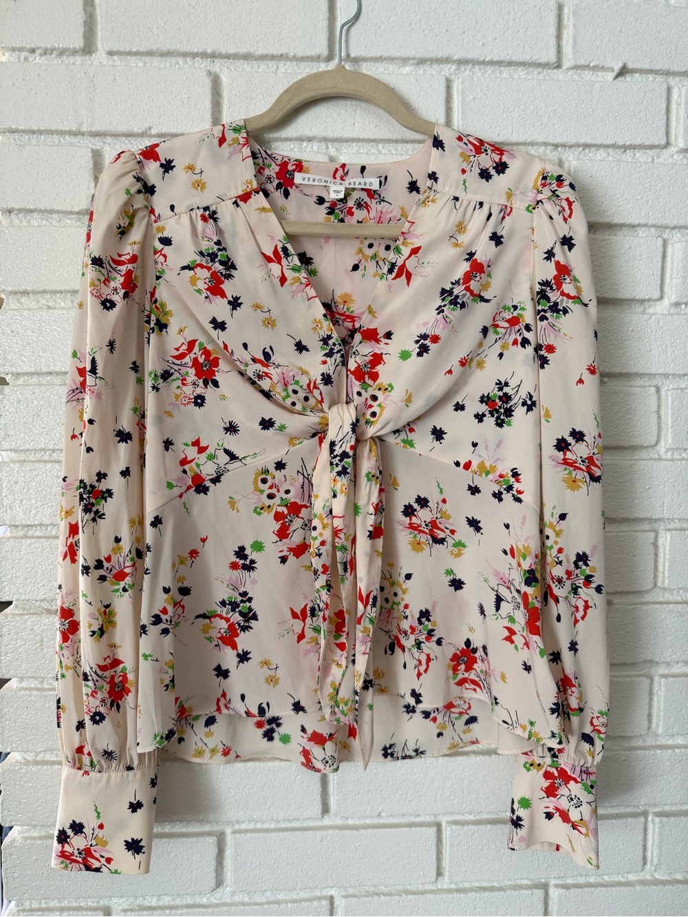 Veronica Beard Cream Floral Peplum Blouse with multi colors.